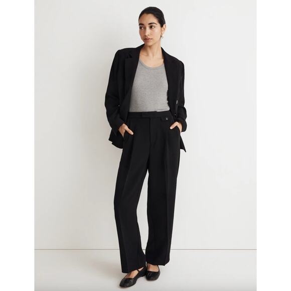 Madewell The Rosedale High Rise Straight Pant Crepe Pleated Black US 0 NWT - Picture 1 of 14
